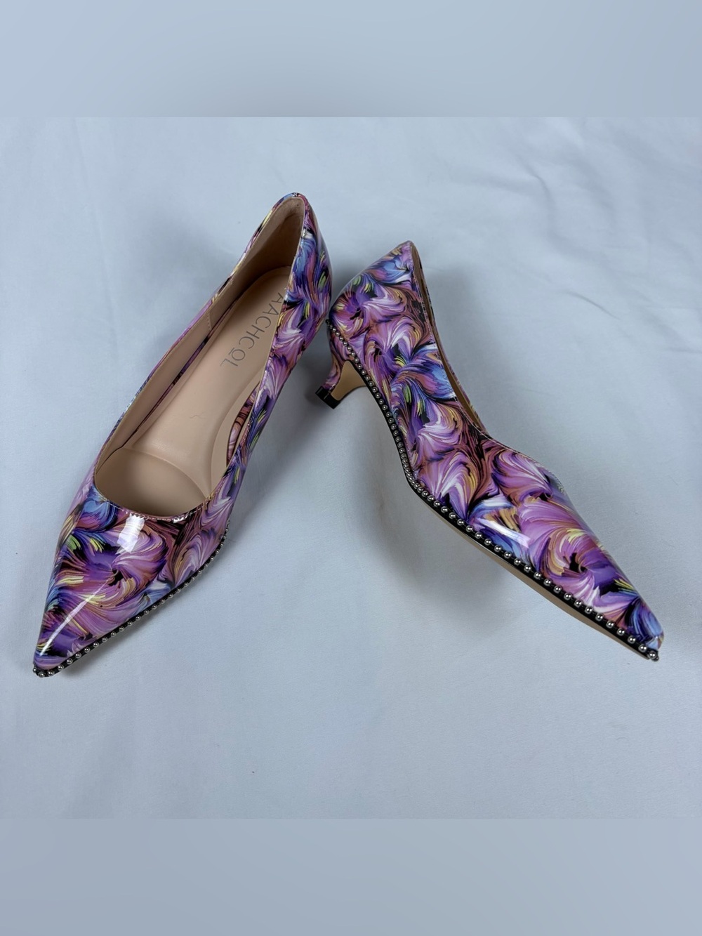 Purple Swirl Pointed Toe Kitten Heels - Size 8